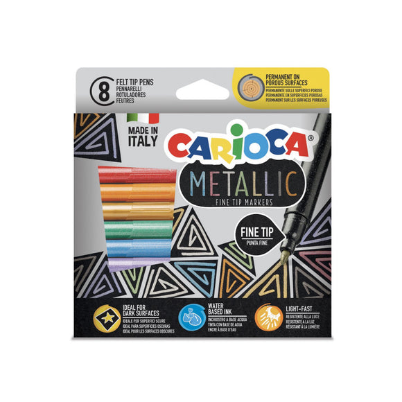 CARIOCA METALLIC FINE LINER BOX 8 PCS FELT TIP PENS- 2030